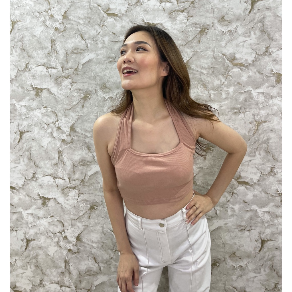 Jual CAVALU Korean Knit Halter Tank Top Crop Top Rajut Polos 151 ...