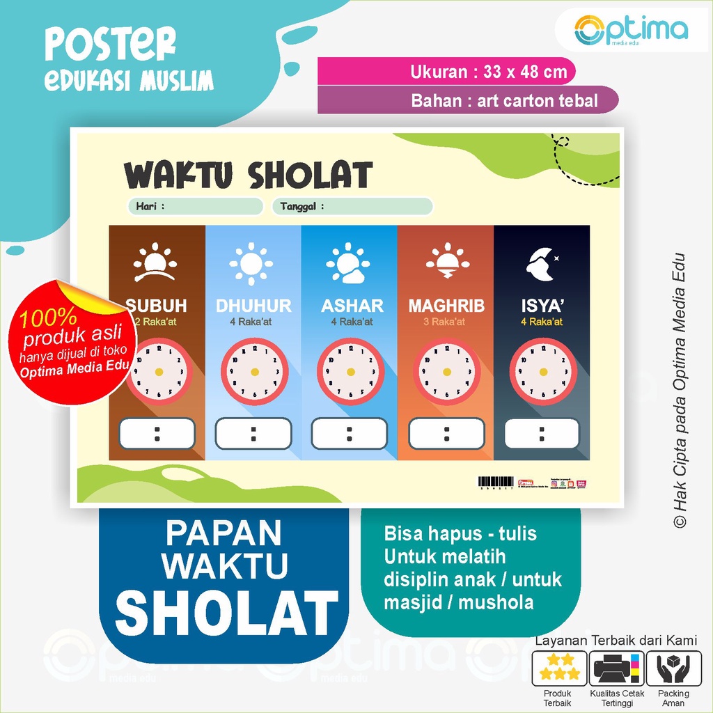 Jual Poster Laminasi Papan Jadwal Harian Waktu Sholat - bisa hapus