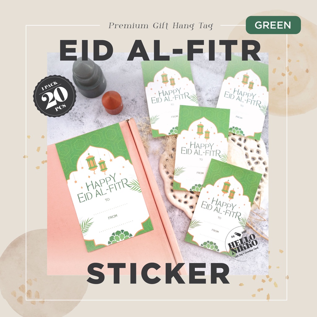 Jual Eid al Fitr sticker green -Hang tag kartu ucapan kado sticker ...