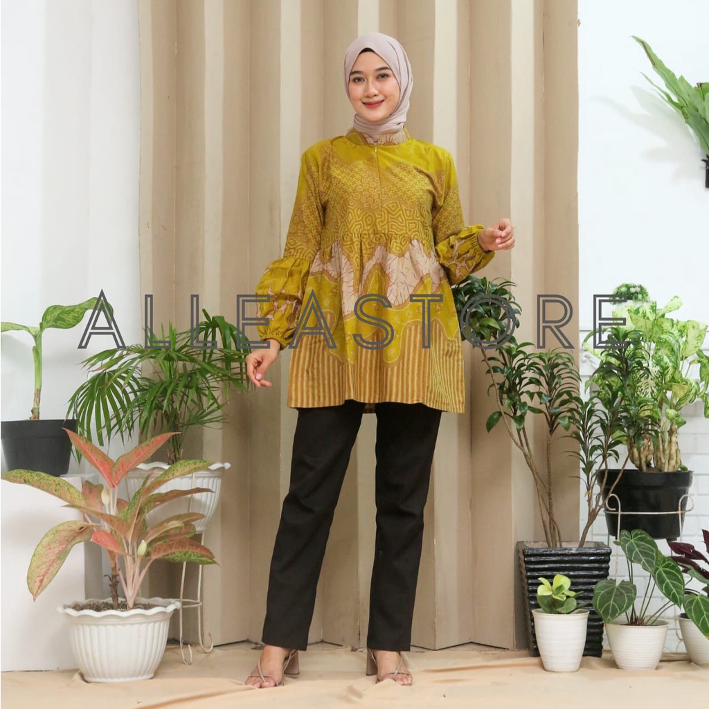 Jual Blouse Batik Lengan Balon Kekinian Motif Liris Terbaru Modern