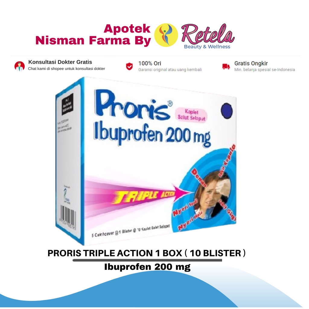 Jual PRORIS 200MG 1 BOX ISI 10 BLISTER ( Ibuprofen 200 Mg ) / DEMAM ...