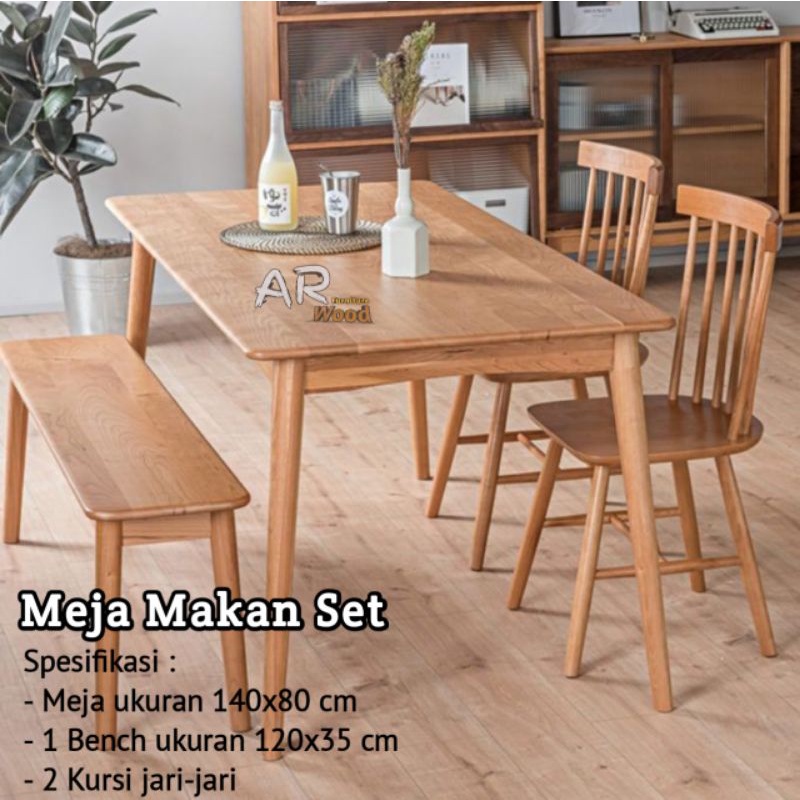 Jual Meja Makan Set Minimalis 2 kursi jari-jari kombinasi Bench ...