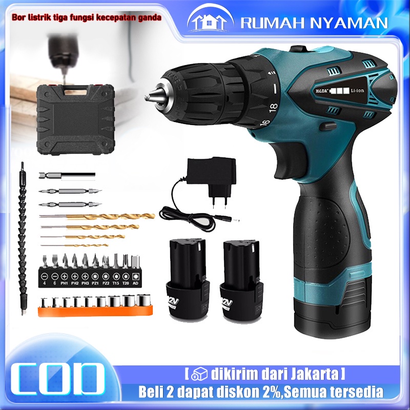 Jual Bor Baterai Bor Listrik Bor Tanpa Kabel Set Lengkap Mata Bor Cordless Drill Full Set Of