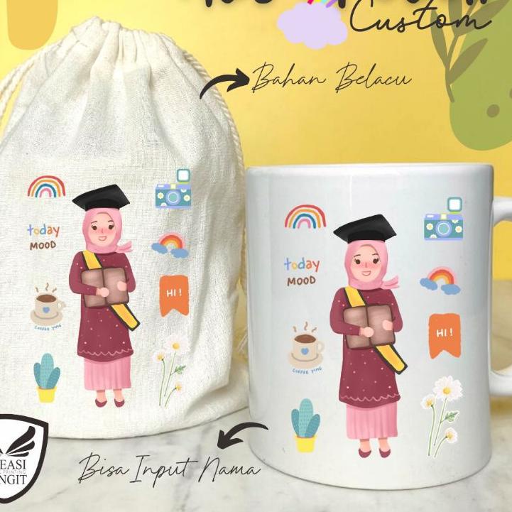 Jual TERLARIS MUG DAN POUCH CUSTOM MURAH TEMA WISUDA / KADO WISUDA ...