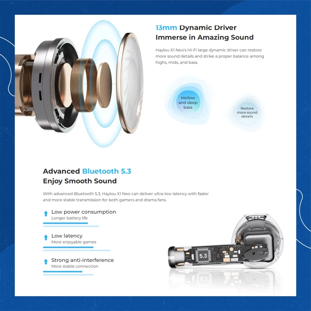 HAYLOU X1 NEO TWS Bluetooth 5.3 Headset Earbuds IPX4 Lightweight USB C
