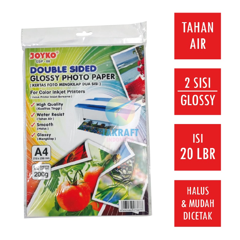 Jual 20 Lembar Kertas Foto 2 Sisi A4 Joyko Gsp 08 Double Sided Glossy Photo Paper 200 Gsm Gram 6385