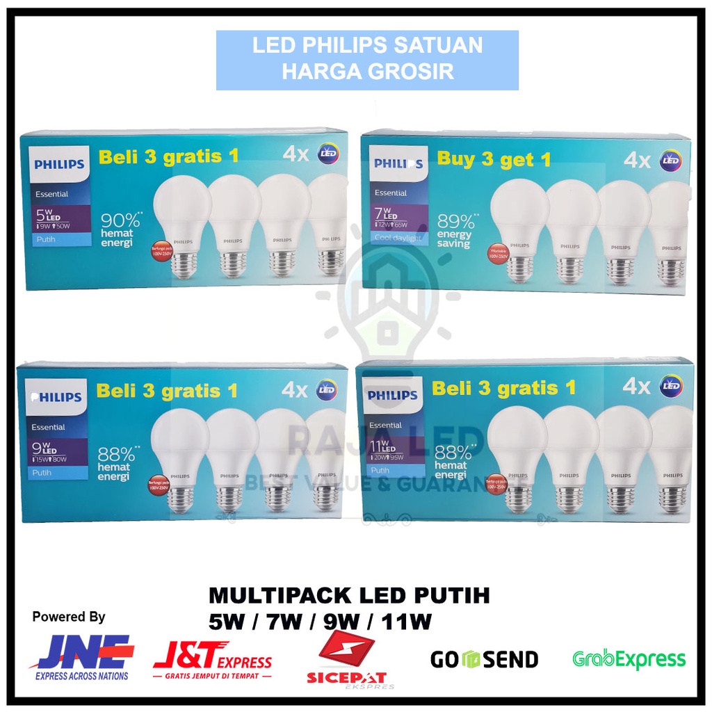 Jual Philips Lampu Led Multipack Paket W W W W Watt Essential Led E K Putih