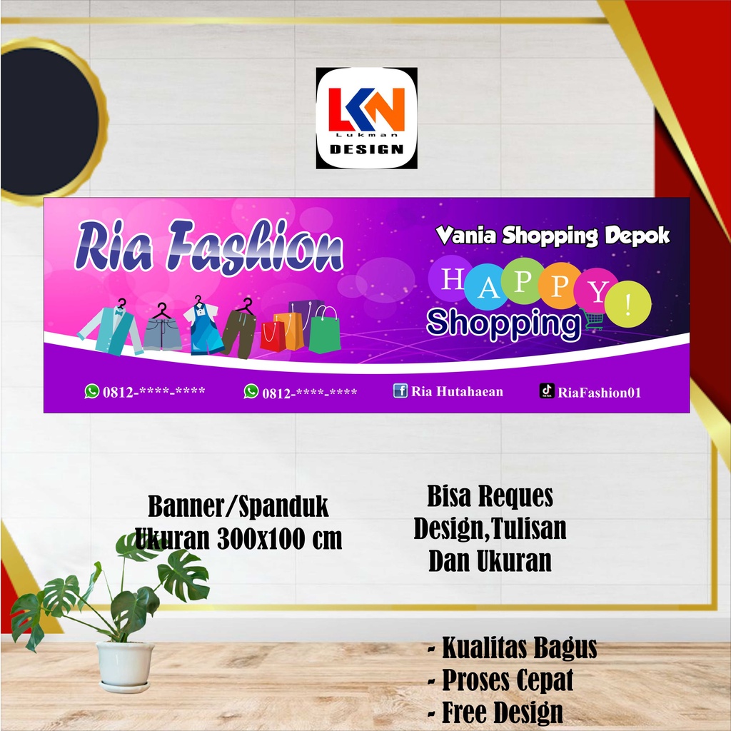 Jual spanduk banner ria fashion uk,160x60cm | Shopee Indonesia