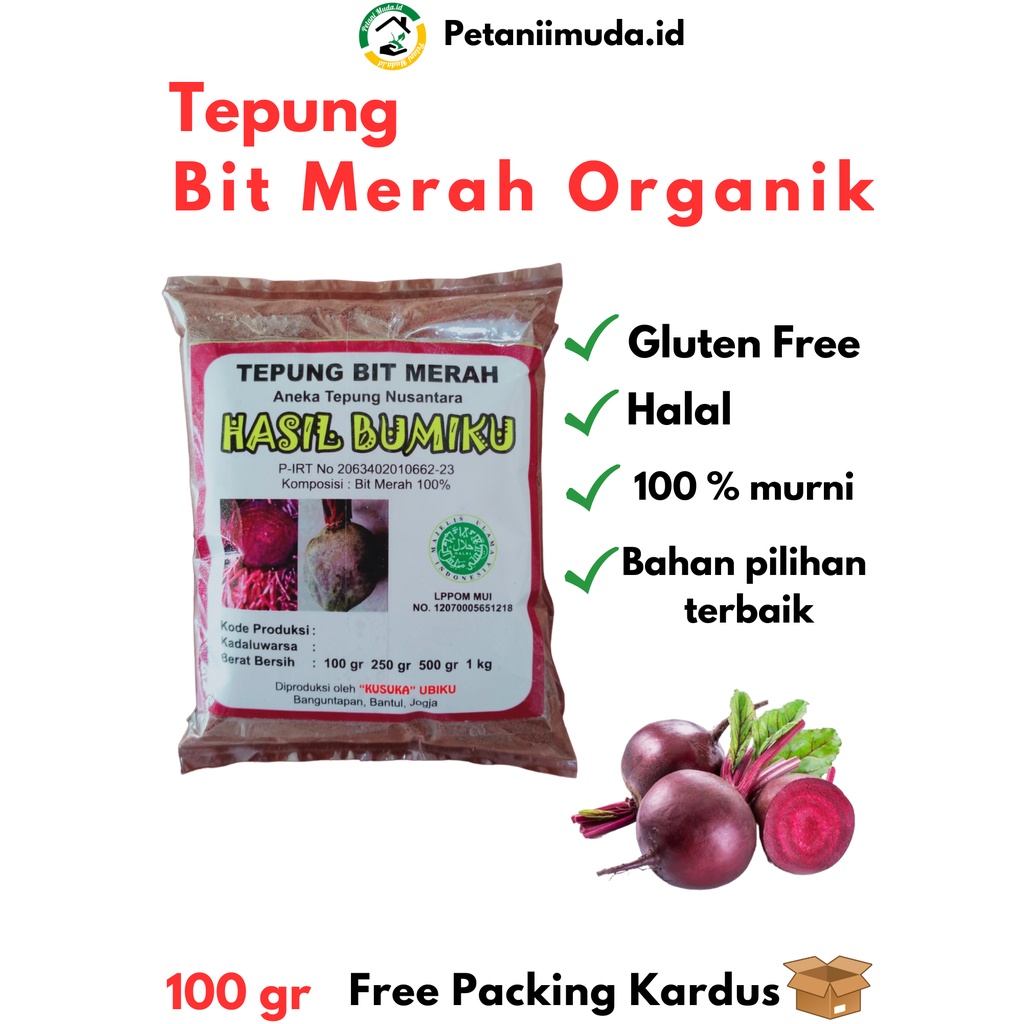 Jual Tepung Buah Bit kemasan 100 gram/Tepung Bit Merah Organik kemasan ...