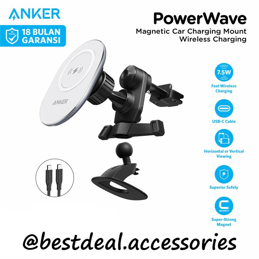 Jual Anker PowerWave Magnetic Magsafe Car Wireless Charger Stand ...