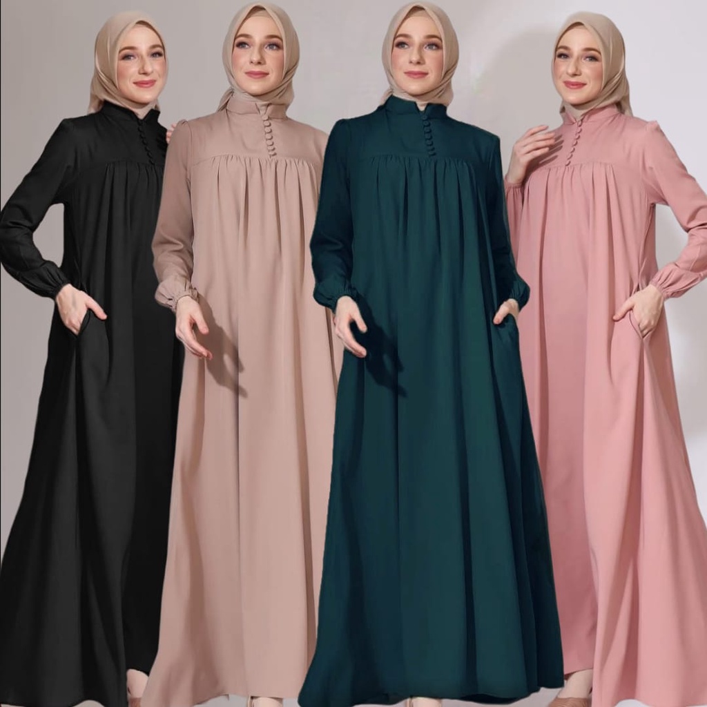 Jual Baju Gamis Wanita Terbaru Muslim Bahan Katun Toyobo Polos Umbrella Dress Line A Mekrok