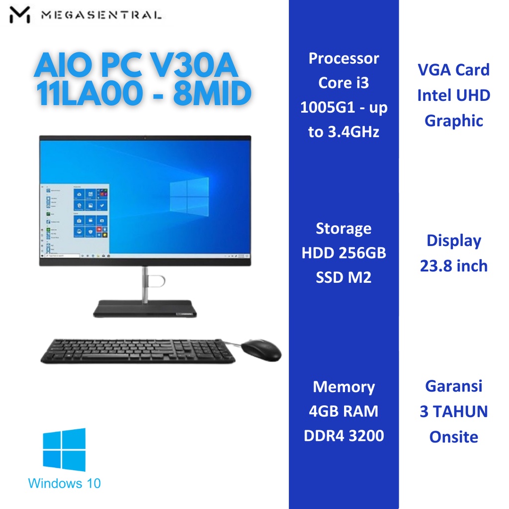 Jual PC Admin Lenovo Core i3 4GB SSD 256GB Led 24