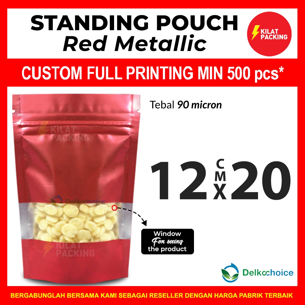 Jual STANDING POUCH RED METALLIC / PLASTIK KLIP RED METALLIC PREMIUM