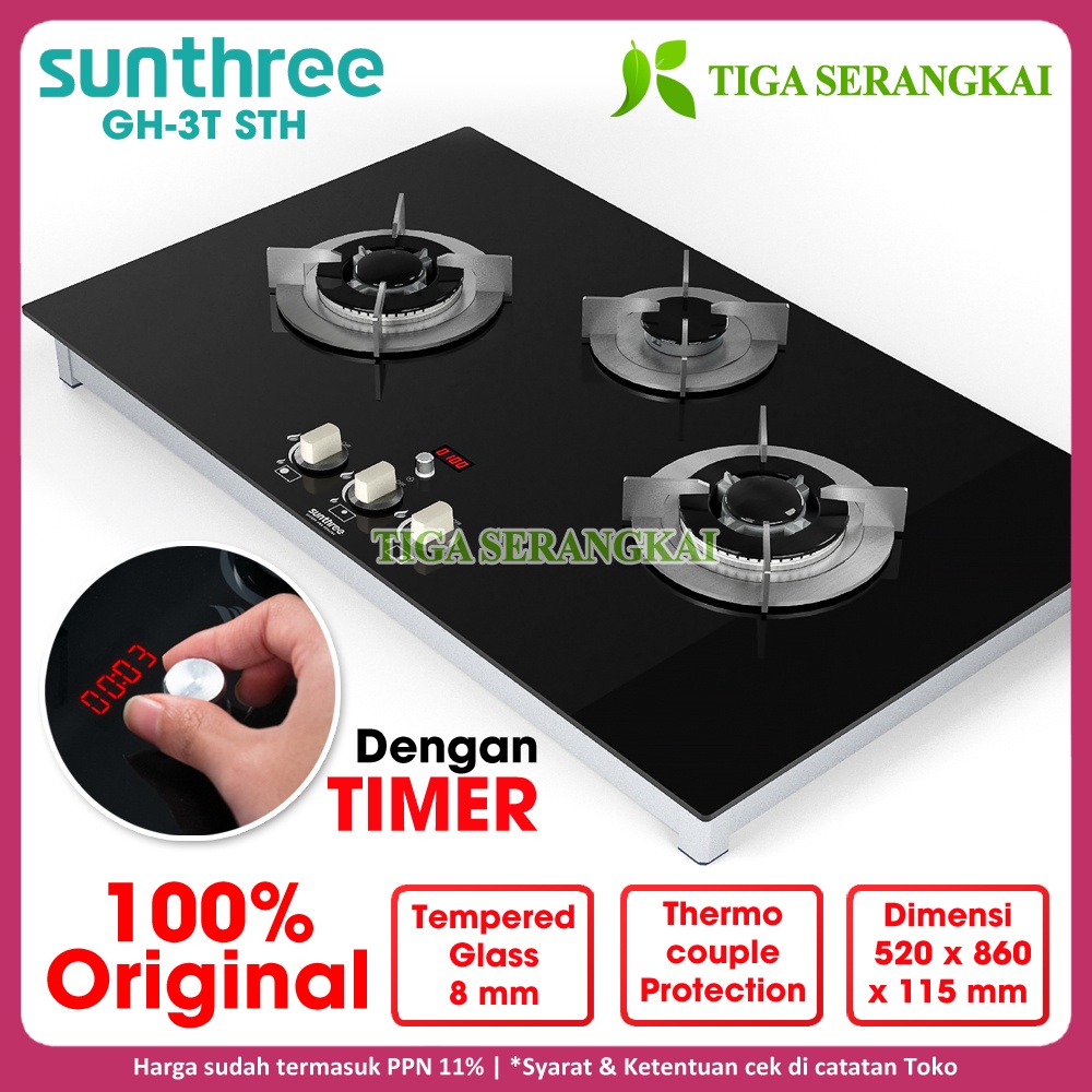 Jual Sunthree Built in Gas Hob Kompor Gas Tanam 3 Tungku GH-3T STH ...