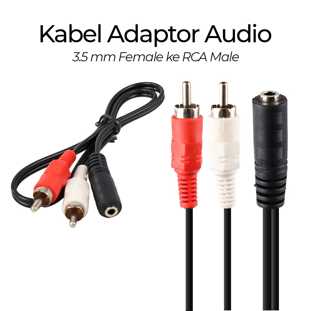 Jual Kabel adaptor audio 3.5 mm female ke rca male hifi 40 cm black ...