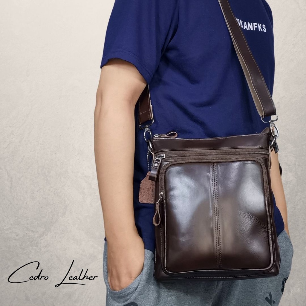 Jual Tas kulit pria asli selempang untuk kantor atau kerja | Shopee