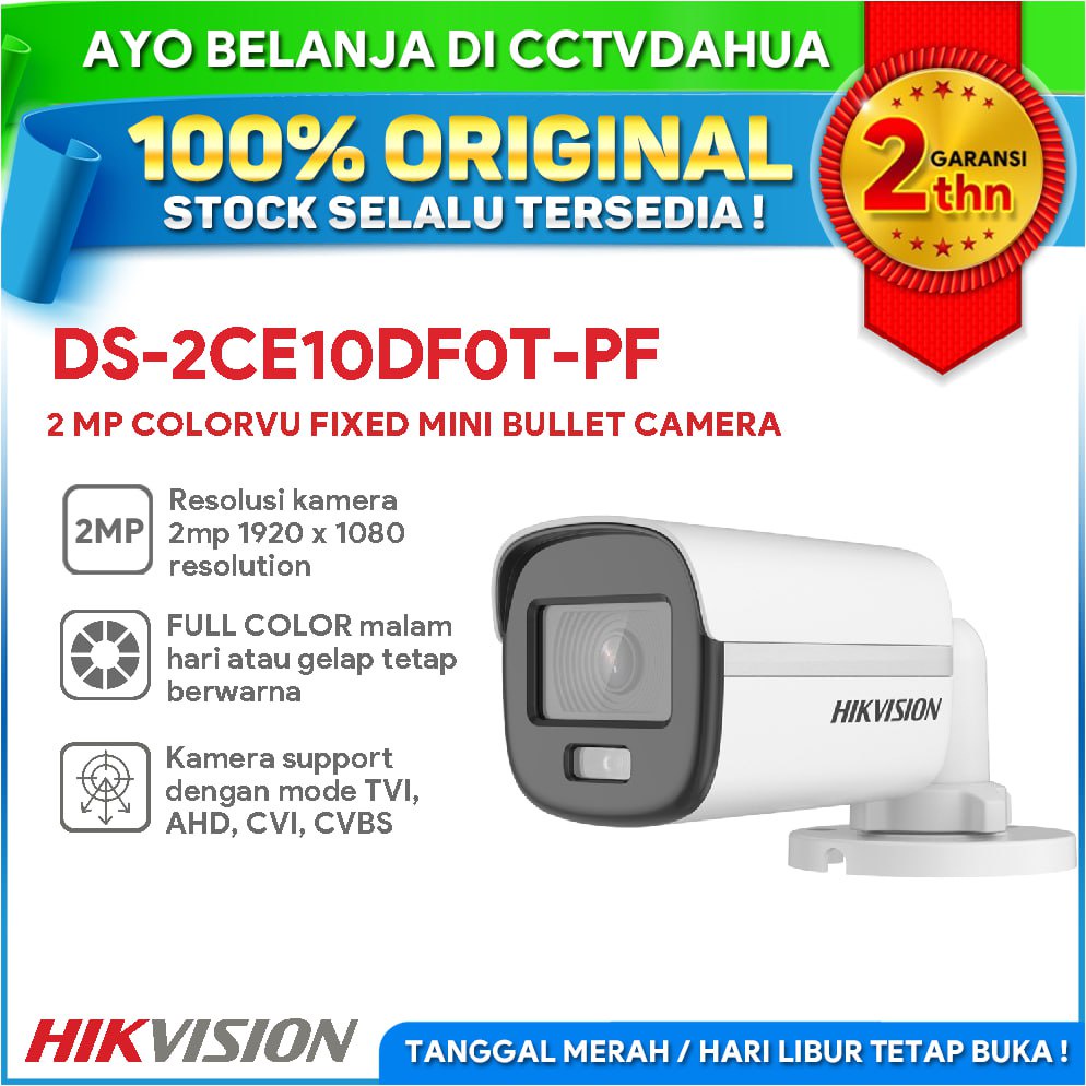 Jual Hikvision Ds 2ce10df0t Pf 2mp Colorvu Mini Bullet Camera Garansi