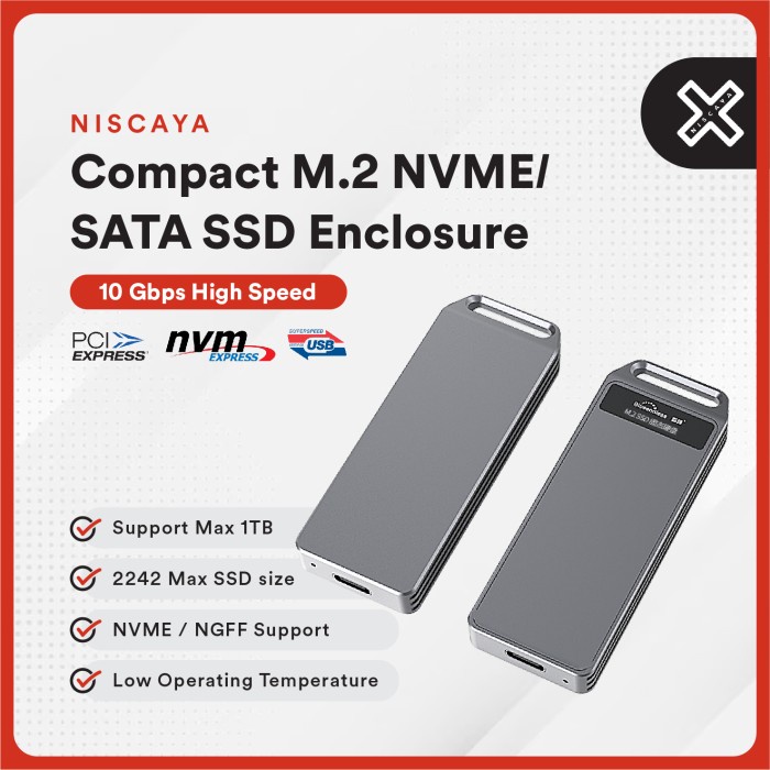 NISCAYA Compact M2 NVME SATA SSD Enclosure Casing 10Gbps Gen