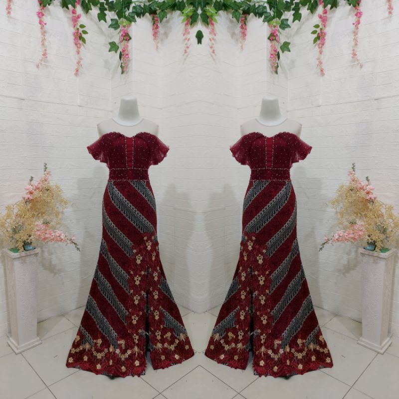 Jual GAUN DUYUNG BATIK STRECT (MELAR) MARRON KOMB TILE SWAROVSKI //GAUN ...