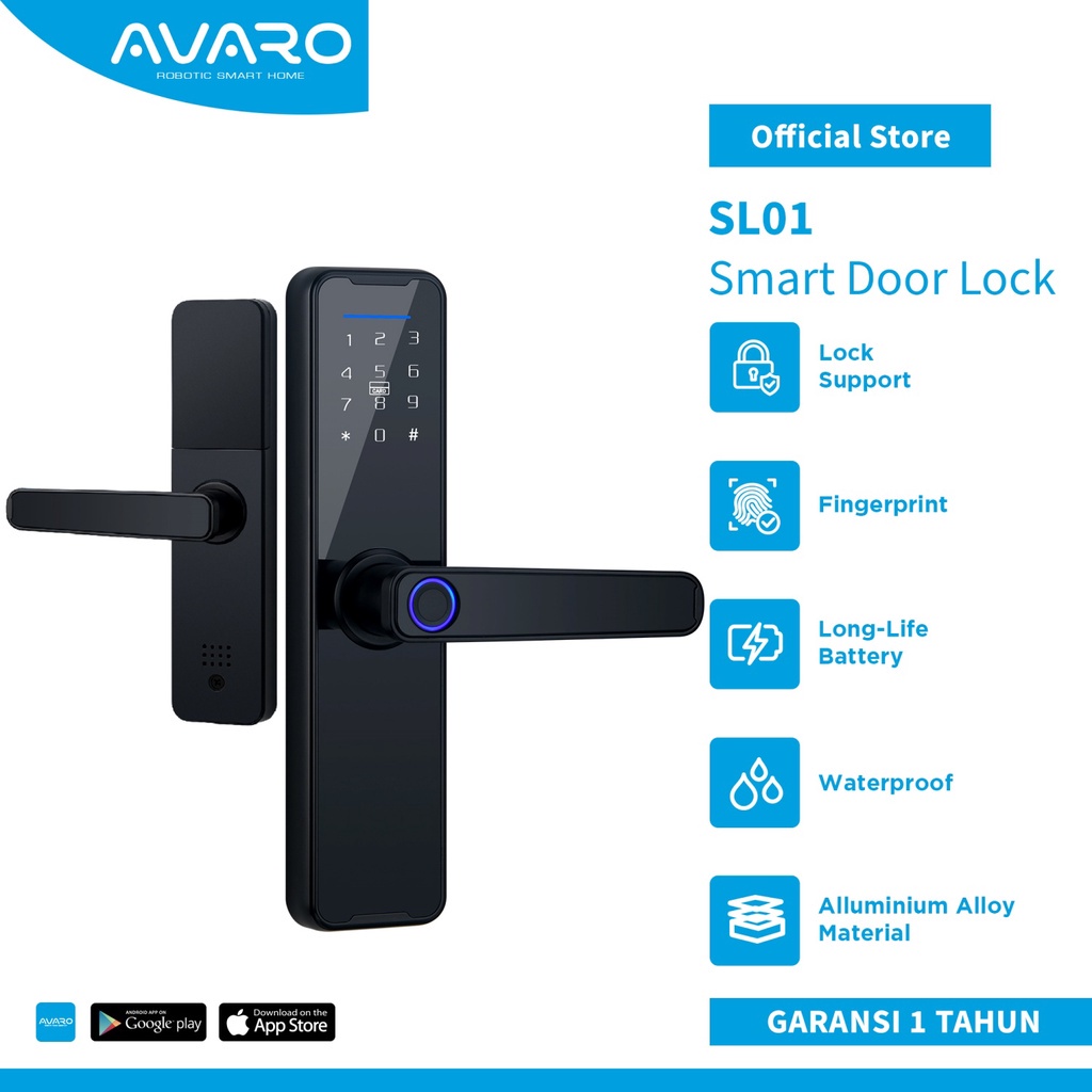 Jual AVARO SL01 Smart Door Lock Kunci Pintu Digital Smart Lock Fingerprint Door Lock Kunci