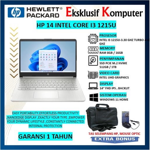 Jual Laptop Hp Intel Core I3 1215u Ram 16gb Ssd 512gb 14 Fhd Ips Backlight Keyboard Win11 4367