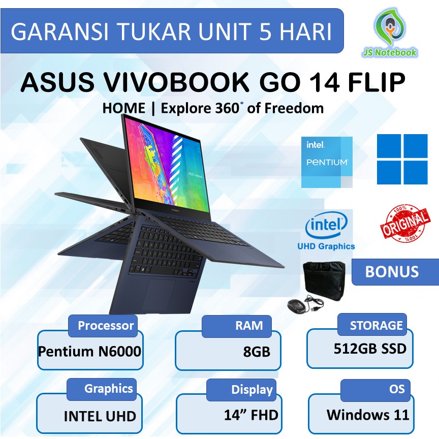 Jual Asus Vivobook Go 14 Flip Tp1400ka Touch Pentium Silver N6000 8gb 512ssd Win11 Shopee 6355