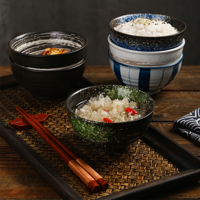 Jual HHS Mangkok Keramik Mangkok Nasi Japanese Ceramic Rice Bowl Black ...