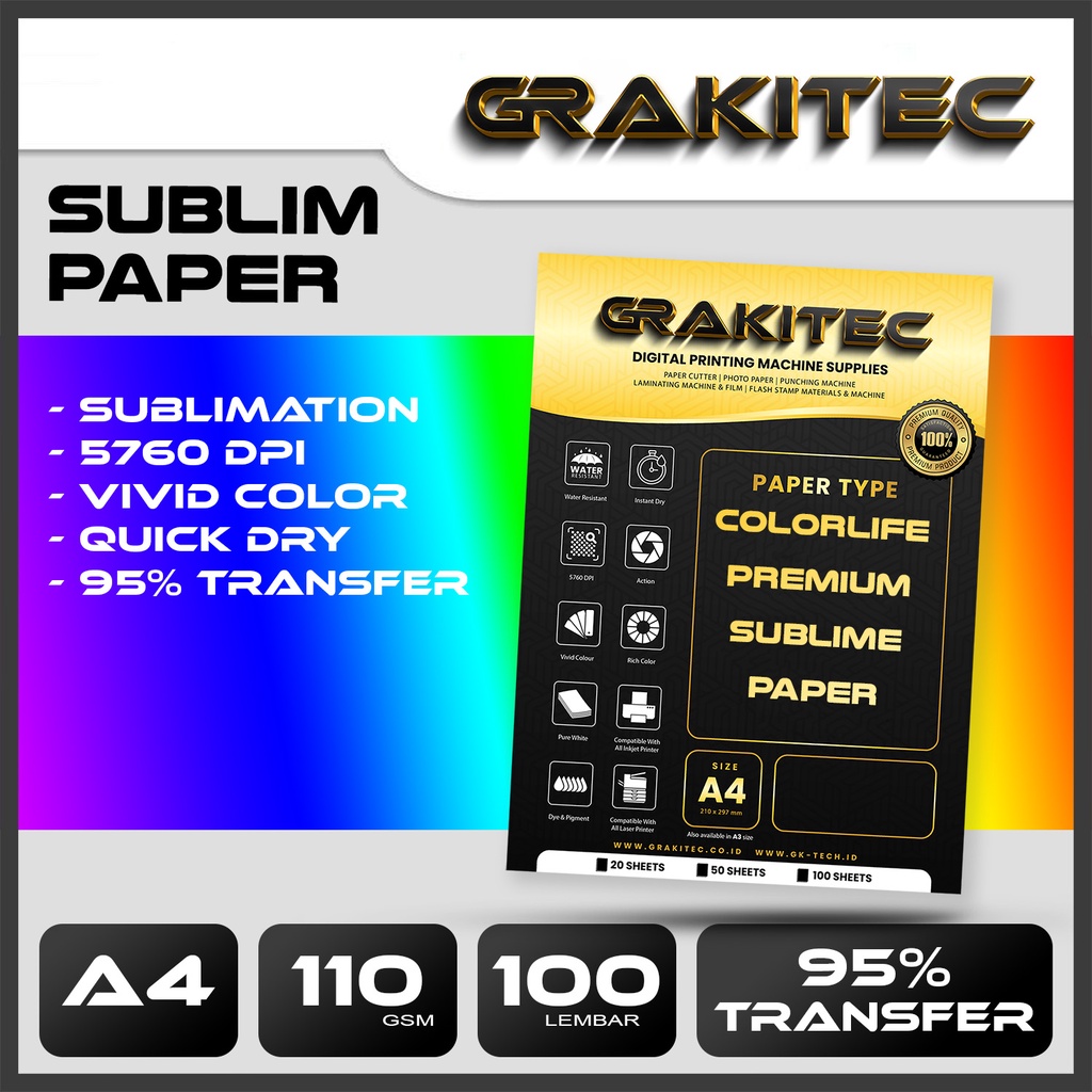 Jual Kertas Sablon Sublim Transfer Paper A4 110 Gsm GRAKITEC Colourlife Sublime Paper A4 isi