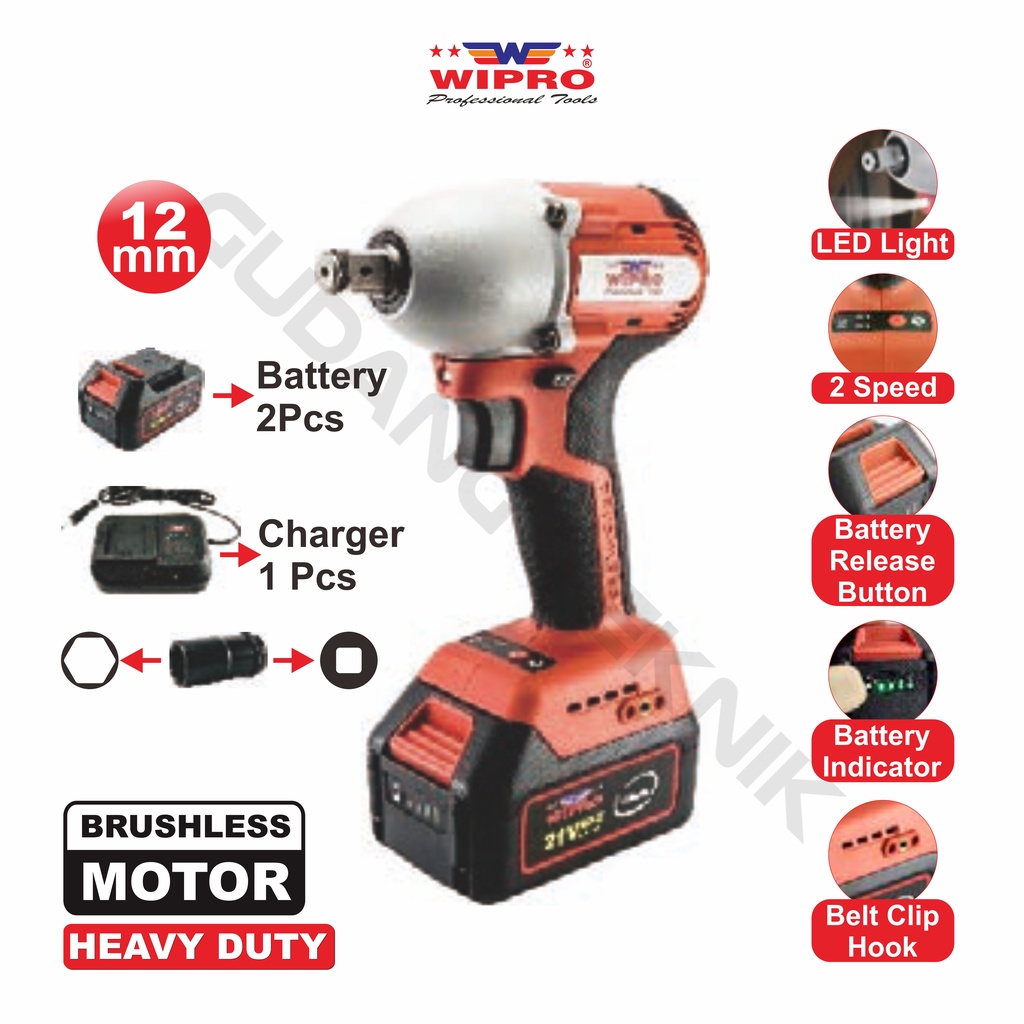 2000Nm Cordless Impact Wrench - 21V Brushless 1/2 Inch Impact Gun With 2 Batteries & 5 Sockets