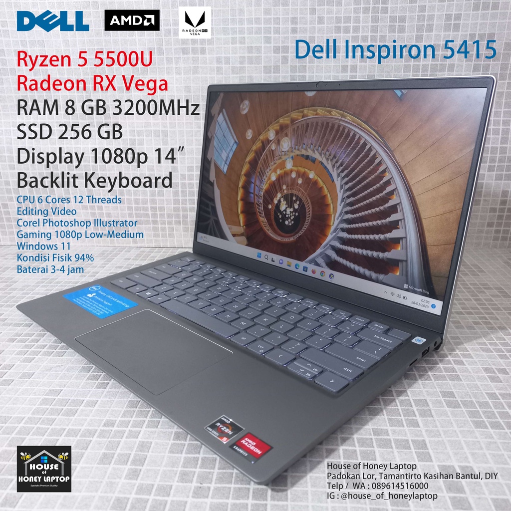 Jual Laptop Kecil Kreatif Dell 5415 Ryzen 5 5500u 8GB 256GB | 6