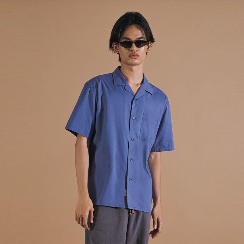 Cole Denim Camp Collar Kemeja Lengan Pendek Pria
