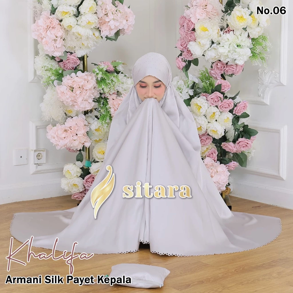 Mukena Dewasa Khalifa Armani Silk Payet Kepala - 2in1 | AutoStock