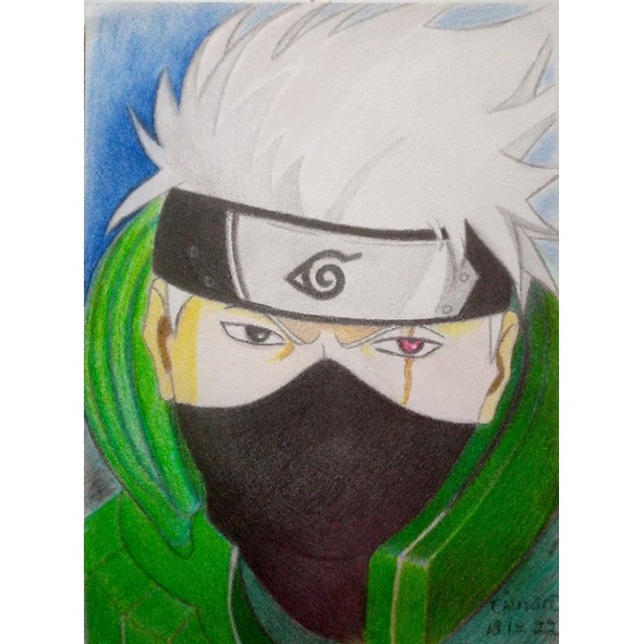 Jual lukisan pensil warna gambar kakashi A4/handmade/lukisan anime