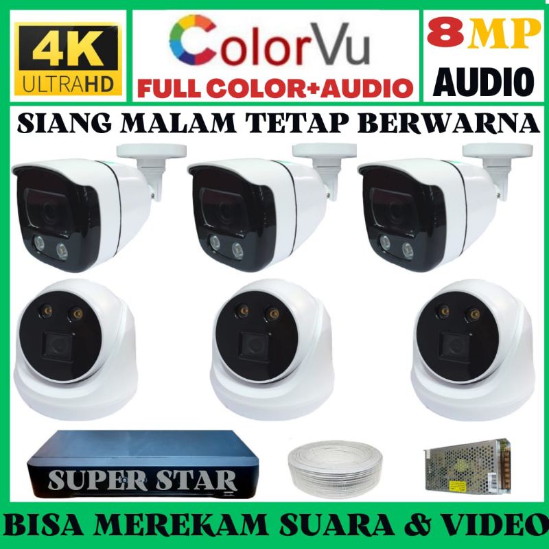 Jual PAKET CCTV COLORVU 8 CHANNEL 6 KAMERA 8MP 4K ULTRA HD 2560P+AUDIO ...