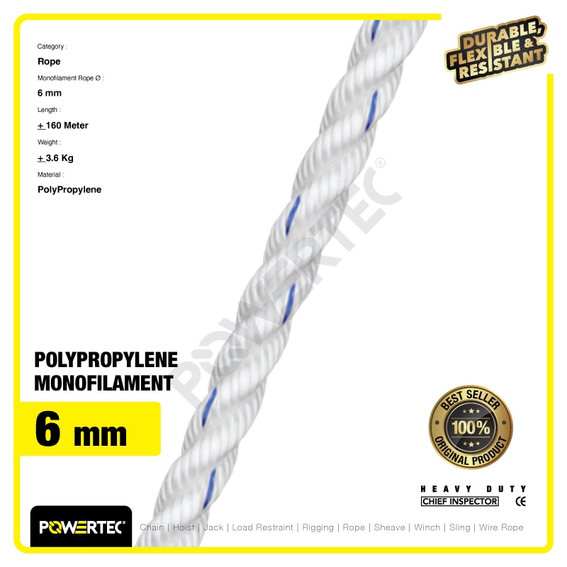 Jual POWERTEC Tali Tambang PP 6mm x 200m Polypropylene PP Mono Rope ...