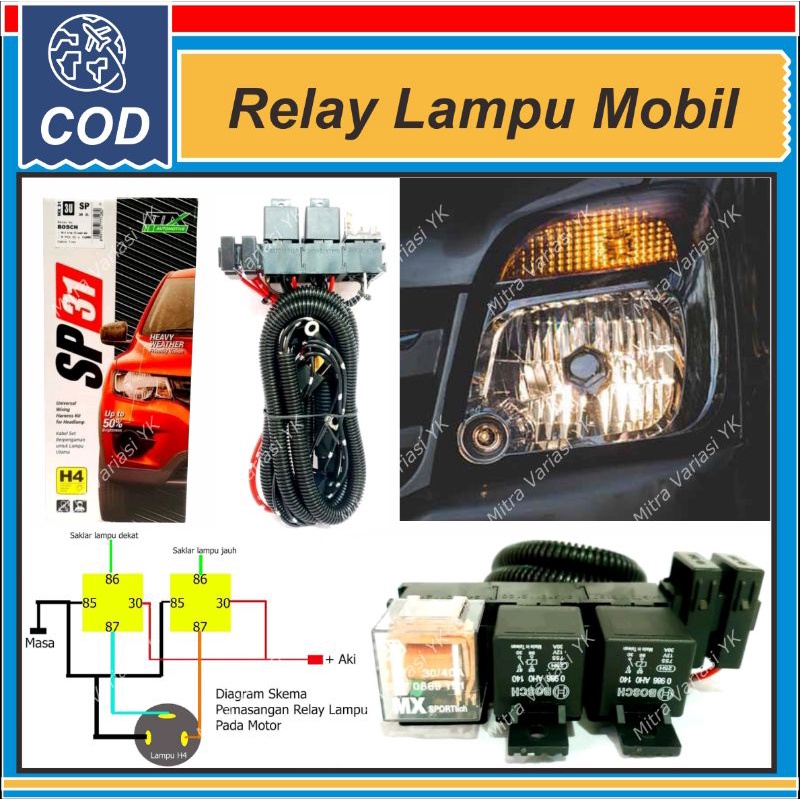 Jual KABEL RELAY SET LAMPU UTAMA MOBIL H4 BOSCH SP31 SERIES ORIGINAL