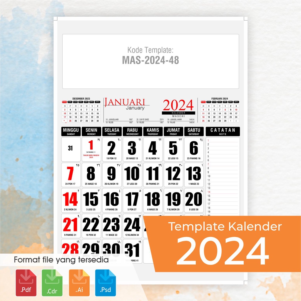 Jual Template Kalender 2024 Lengkap Dengan Kalender Jawa Hijriyah 1445 China Mas 2024 48 1908