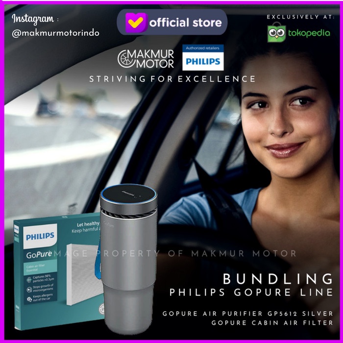 Jual PHILIPS GOPURE BUNDLING CABIN AIR FILTER & AIR PURIFIER ( SILVER