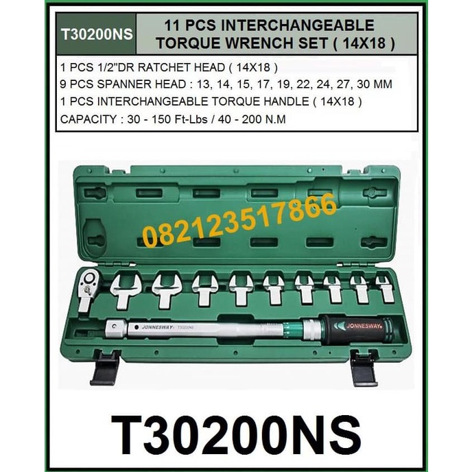 Jual JONNESWAY 11 PCS INTERCHANGEABLE TORQUE WRENCH SET ( T30200NS