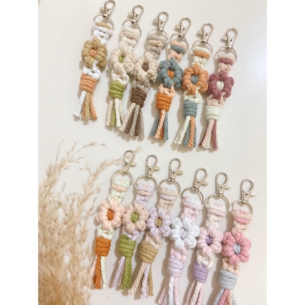 cobee Daisy Macrame Portachiavi, Portachiavi da Polso Fatto a Mano Boho