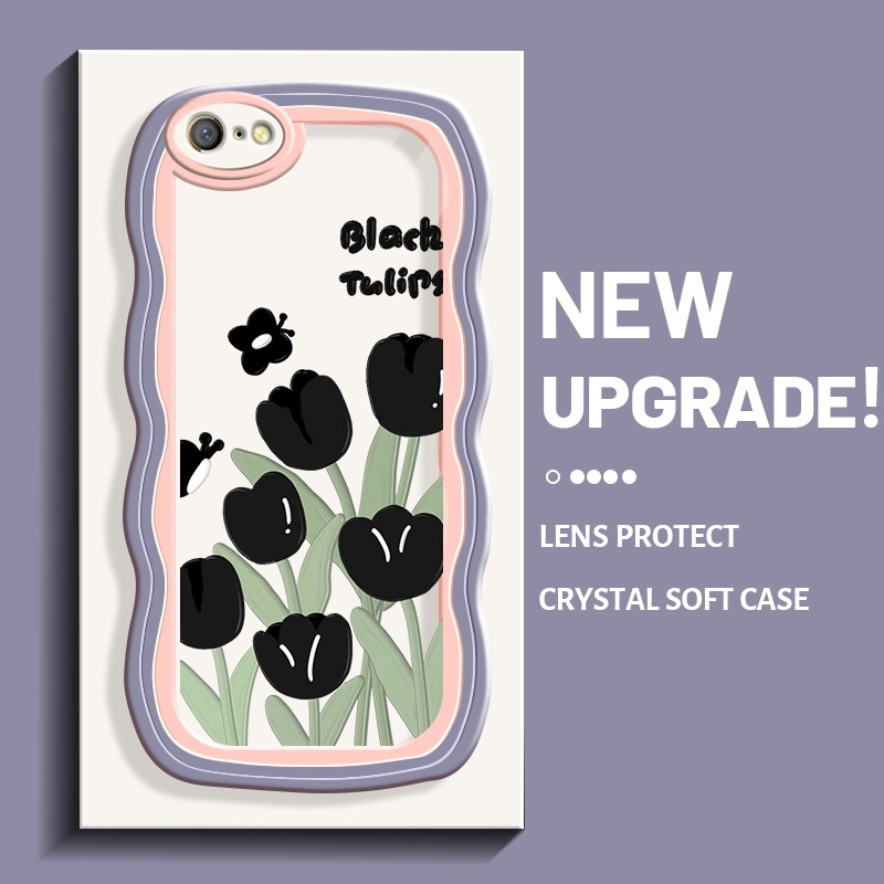 Casing Ponsel untuk OPPO A71 A71K Case pola hitam lembut bening pinggiran  HP gelombang Tulip warna wadah Telepon anti Softcase guncangan kamera