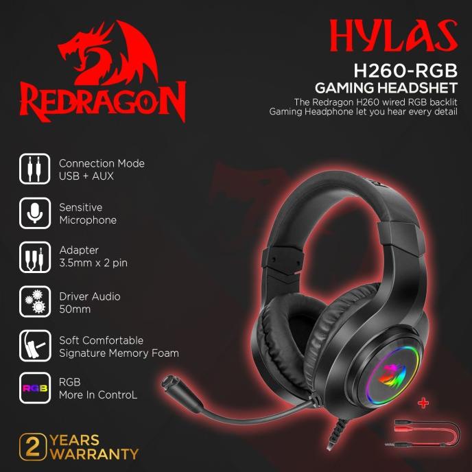 Redragon HYLAS H260RGB Cuffie Gaming Stereo - Driver 50mm, Microfono Omnidirezionale, Illuminazione RGB