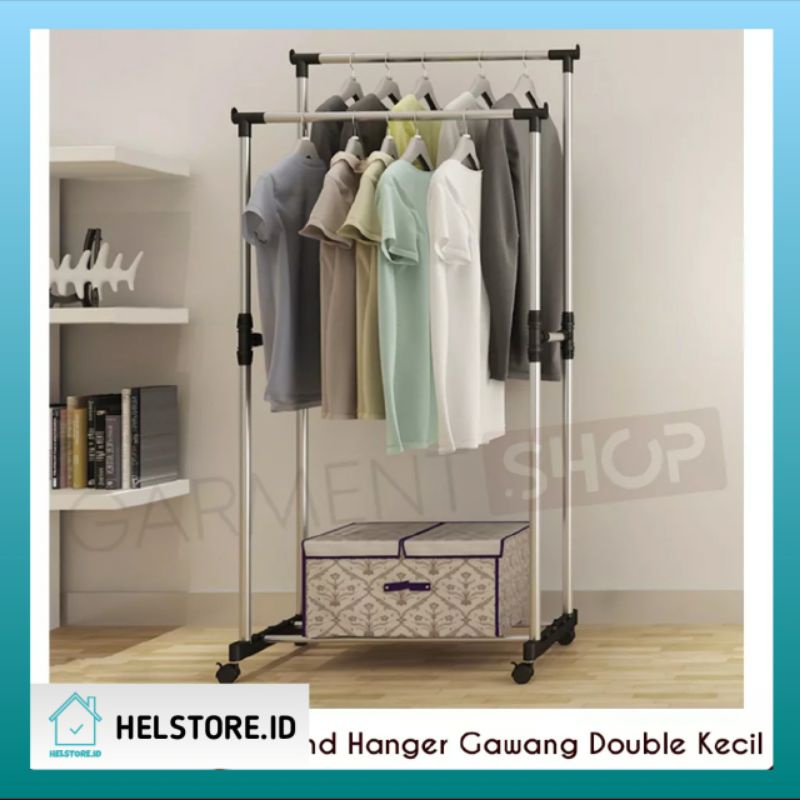 Jual Rak Gantungan Baju Gawangan Baju Stand Pakaian Rak Baju Gantung Double Roda Ukuran