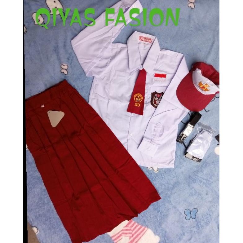 Jual Set Lengkap Seragam Sekolah Merah Putih Lengan Panjang Cewe Kelas 1 6 Sd Shopee Indonesia