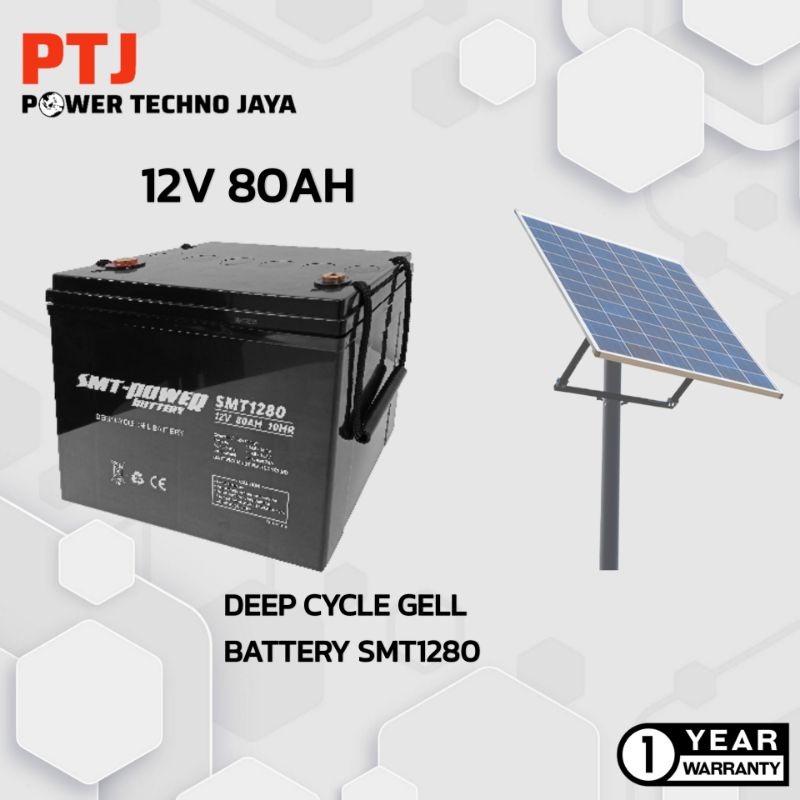 Jual SMT1280 Battery Deep Cycle Gel SMT Power 12V 80AH Baterai Solar ...