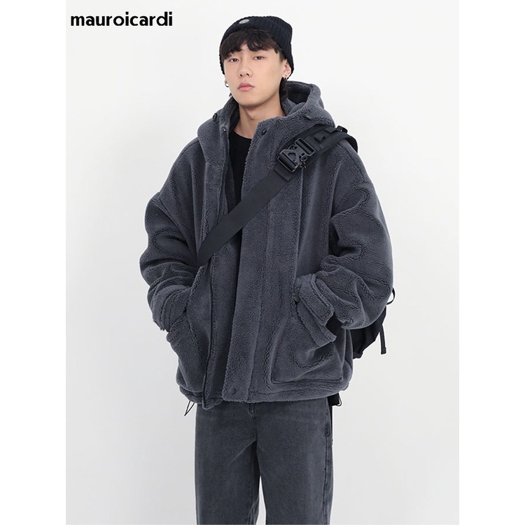 Jual ❤Mauroicardi Winter Thick Warm Oversized Dark Grey Sherpa