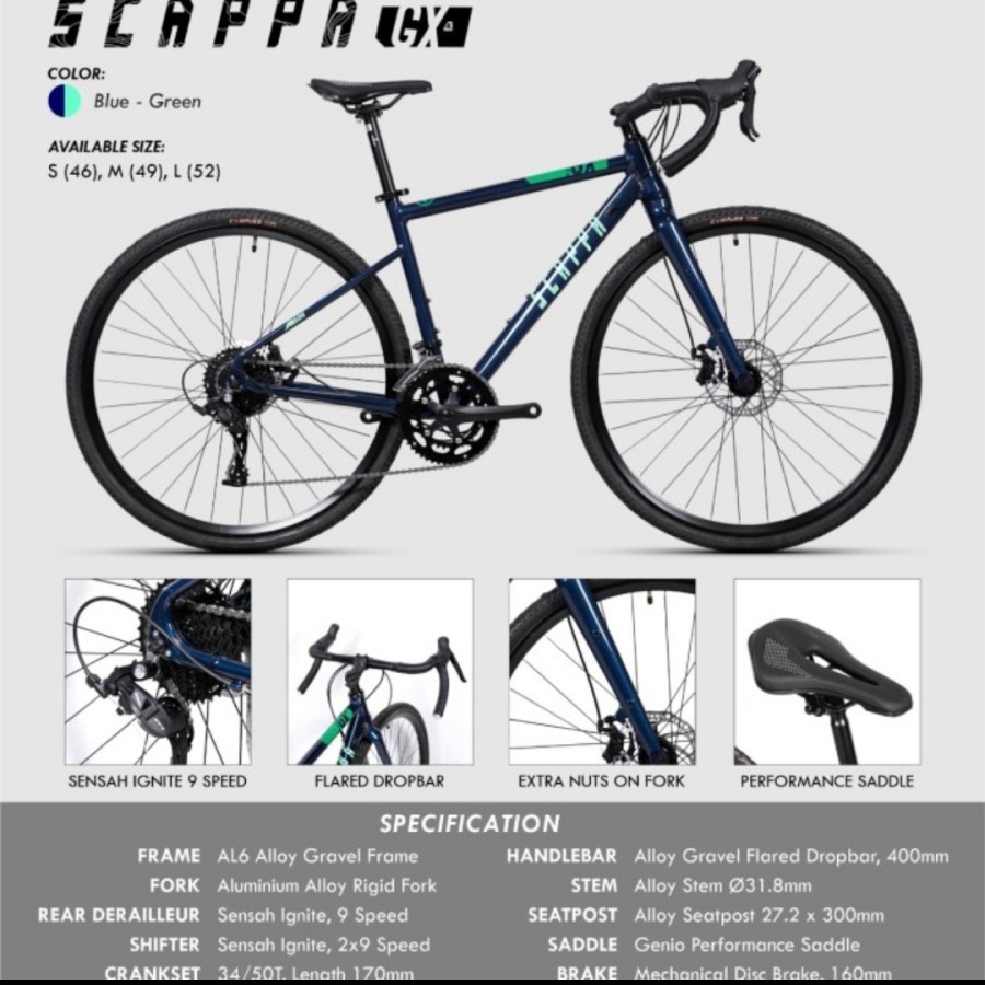 Jual Roadbike 700C GENIO GRAVEL SCAPPA GX - Blue Green | Shopee Indonesia