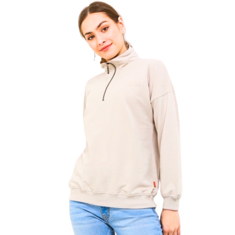 Jual Sweatshirt Polos Half Zip Turtleneck Pria Wanita Sweater Distro