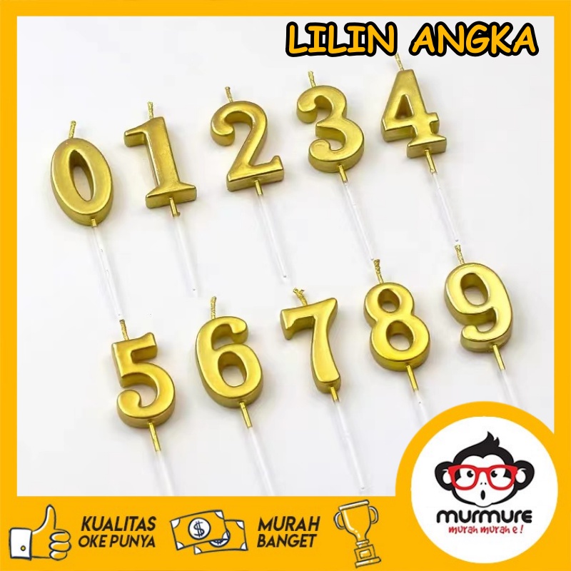  Jual MURMURE I 0~9 LILIN ANGKA / LILIN ULANG TAHUN EMAS 1PCS / HIASAN Motiv 