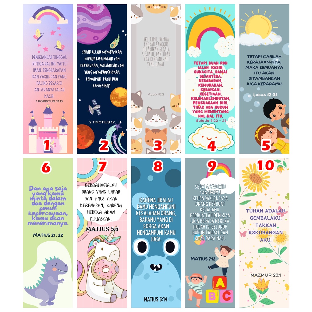 Jual Pembatas Buku Ayat Alkitab Tema Anak / Kids Custom - Bahasa